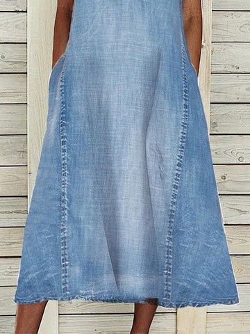 שמלה בעיצוב ג'ינס בגזרה רחבה -V NECK